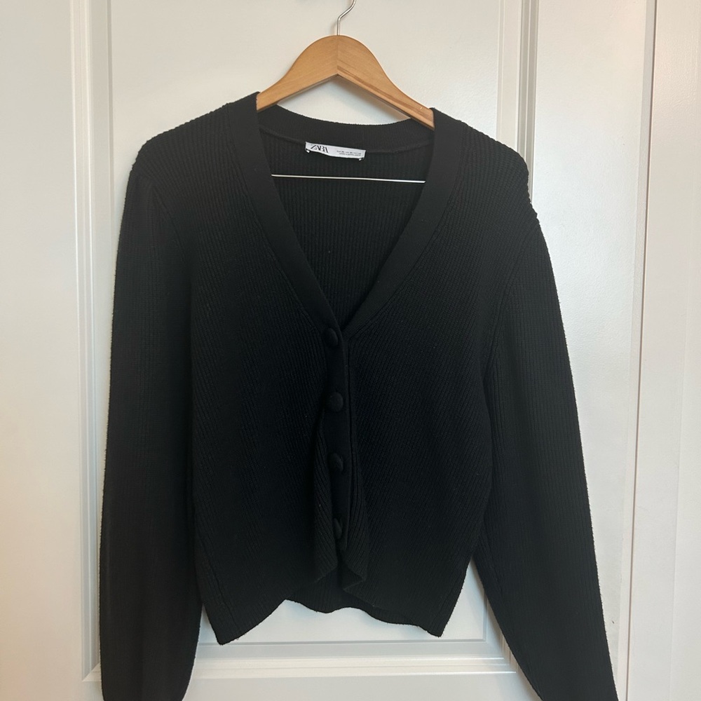 Zara Black Cardigan Sweater V-Neck Knit